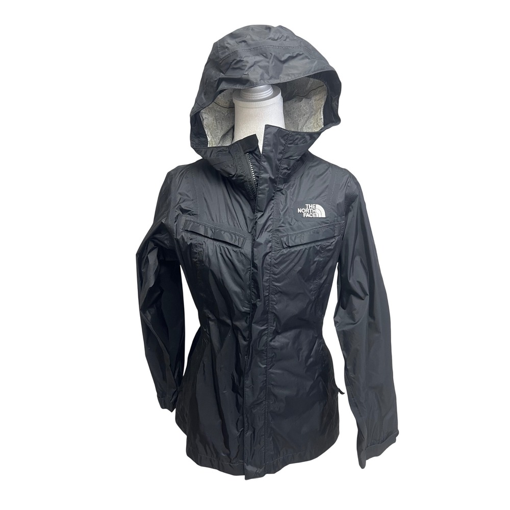 North Face Rain Jacket Girls Sz L 14/16 Black Hooded HyVent Waterproof Coat